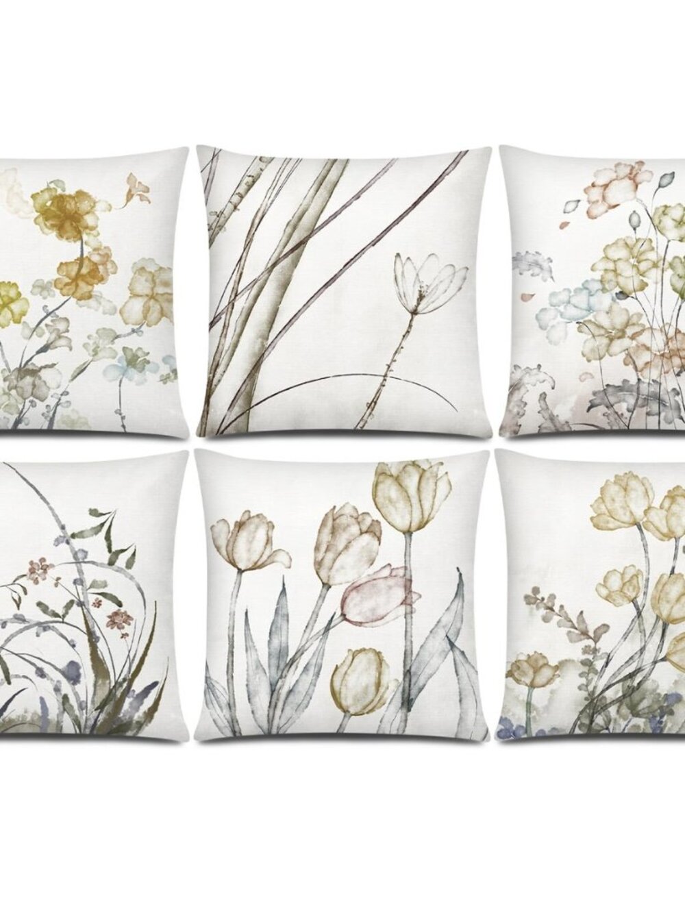 Sage Green Throw Pillow Covers 18x18 Set of 6, Botanical Floral Home Decor
